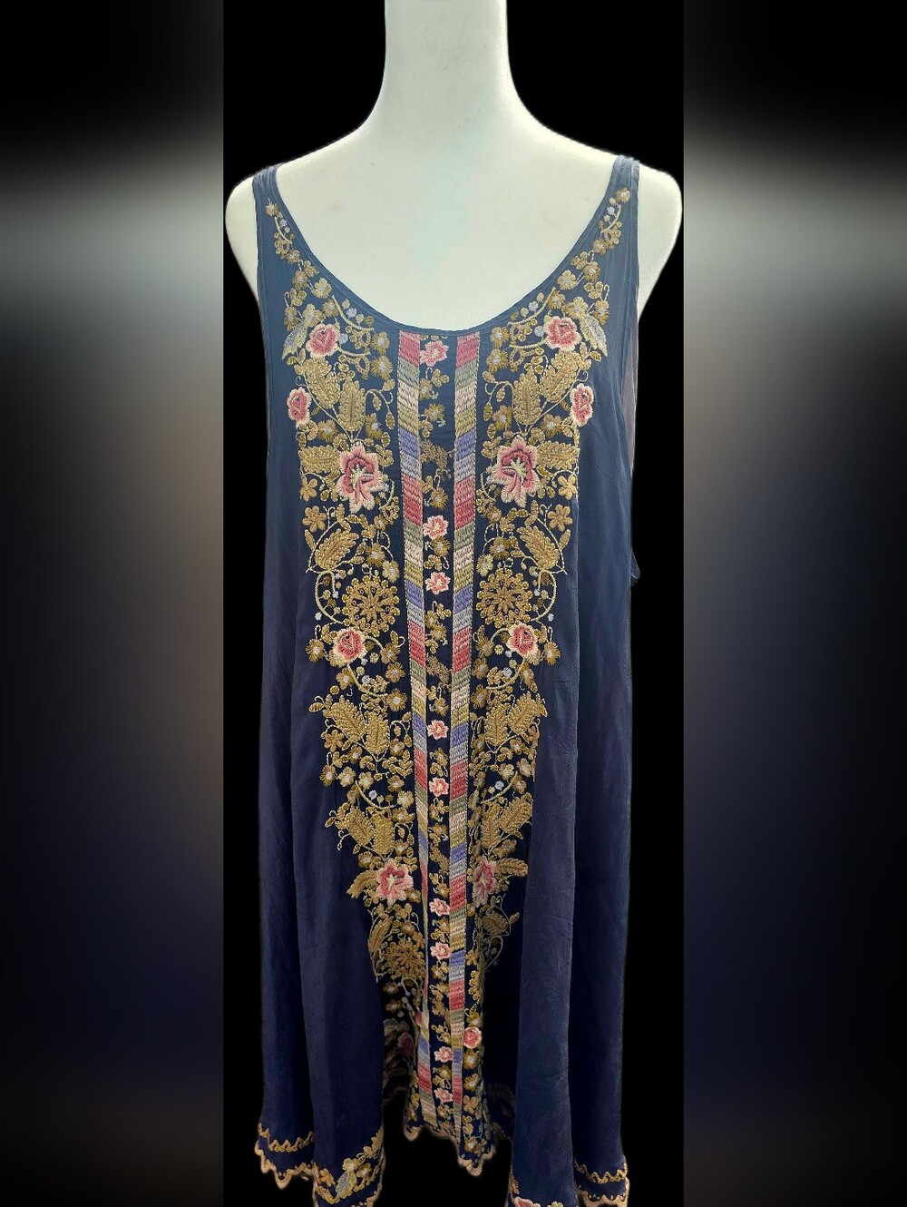 Johnny Was Grey Slip Dress. Embroidery Is Timekess Sz XL